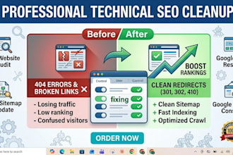 fix broken links, 404 errors, and 302 301 redirects for technical SEO cleanup