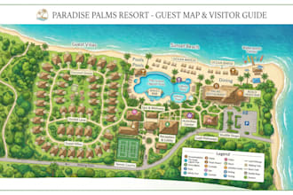 create zoo map, park map, resort map, visitor attraction guide design