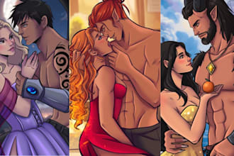 draw semi realistic couple art erotic nsfw romance book cover character design
