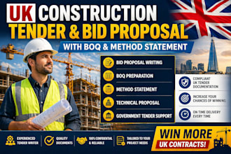 write UK construction tender bid proposal with boq and method statement