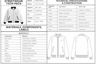 design clothing tech pack for tshirt hoodie and joggers