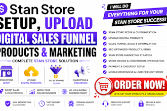 do stan store setup upload digital product sales funnel and stan store marketing