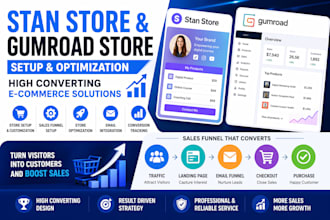 design stan store shop gumroad website store optimization sales funnel setup