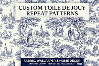 make custom toile de jouy repeat pattern for fabric, wallpaper and home decor