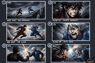 draw storyboard for 2d anime manga webtoon and cartoon video with fight scenes