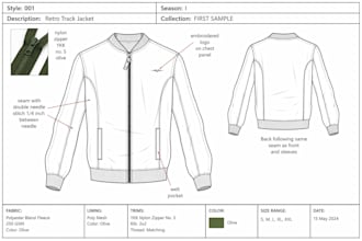 created detailed tech pack for streetwear and casual clothing