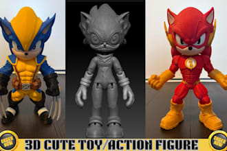 turn idea into cute 3d toy figure, chibi model, action figure, stl for 3d print