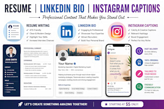 write resume, linkedln bio and instagram captions