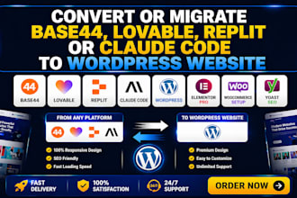 convert or migrate base44 lovable replit or claude code to wordpress website