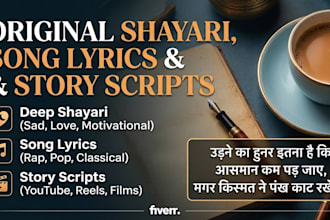 write soulful shayari song lyrics, deep poetry and storie