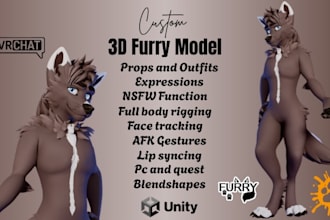 create custom 3d furry vtuber model, nsfw vrchat avatar for pc and quest