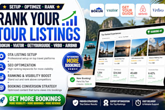 setup optimize and rank tour listings on bokun viator, getyourguide, vrbo airbnb