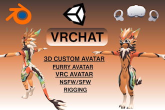 do custom vrchat avatar commission, 3d vrchat furry model nsfw character rigging