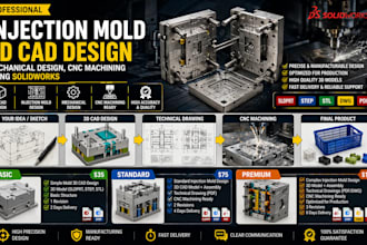 injection molds 3d cad design mechanical design, cnc machining using solidworks