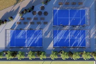 design 3d sport complex, padel court, football field, baseball render