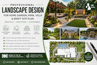 do landscape design for home garden, park, villa and draft site plan