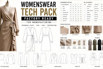create factory ready womenswear tech packs for dresses tops clothing
