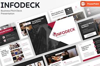 design business pitch deck, powerpoint presentation, infographics canva slides