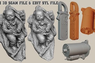 stl file repair, 3d scan cleanup mesh fix  stl file edit for 3d printing ready