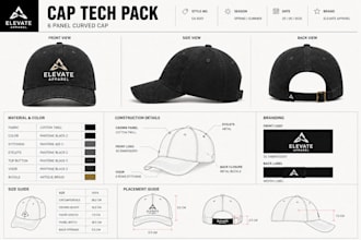 design custom cap and hat tech pack for production and manufacturing