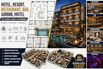 draw modern hotel restaurant bar airbnb and hospitality floor plans