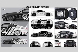 design car wrap, van wrap, vehicle wrap and truck wrap in 3d mockup