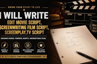 write and edit screenplay, movie script, film script or TV series pilot
