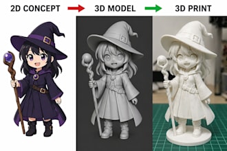 convert 2d to 3d model 3d character cartoon 3d toy sculpt likeness stl file