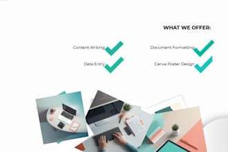 do typing and canva design posters and presentations