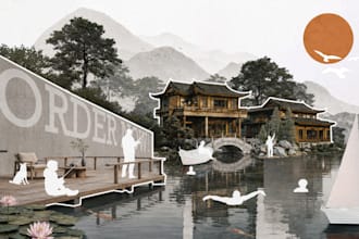 do conceptual architectural collages and photoshop rendering