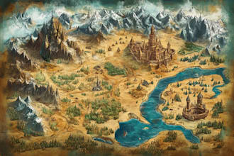make a fantasy map illustration for map