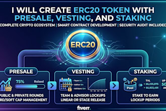 create erc20 token with presale, vesting and staking