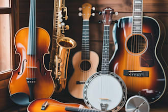 play violin, saxophone ukulele, banjo, guiter, fiddle, harmonica, for your track