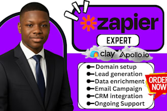setup apollo, clay, integrate hubspot, instantly, pipedrive, zapier automation