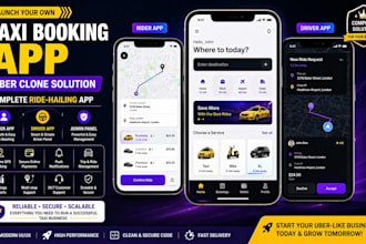 build taxi booking website and uber clone app with driver rider and admin panel