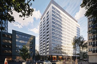 remodel office workspace exterior, mixed use building visualize, corporate tower