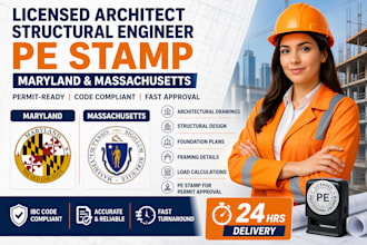 licensed architect structural engineer pe stamp in maryland, massachusetts