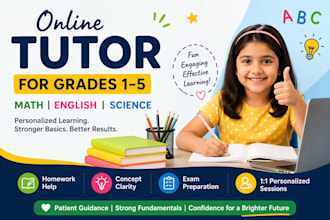 tutor kids in math, english and science for grades 1 to 5