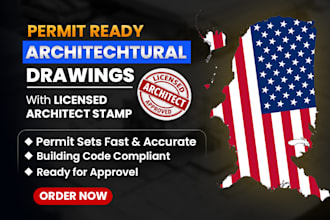 draw stamp architectural floor plan drawings for USA city permit approval
