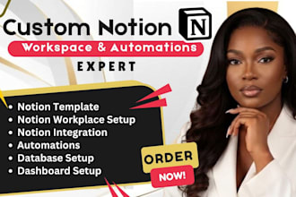 build custom notion template, notion design, notion workspace, notion database
