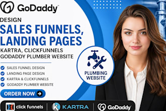 design sales funnels, landing pages kartra, clickfunnels godaddy plumber website