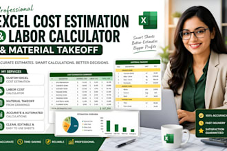 create excel cost estimation and labor calculator on and do material takeoff