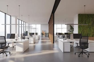 do office interior design, 3d rendering, workspace design