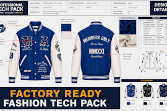 design bomber varsity denim coach jackets tech pack cad for manufacturing