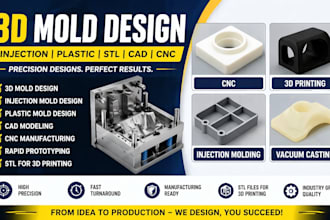 design 3d molds, stl, injection , plastic molds with  cad, cnc rapid prototyping