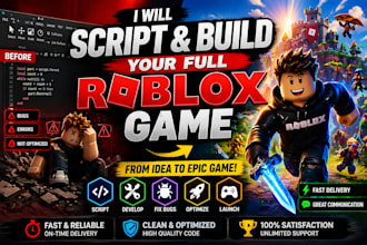 script full roblox game, make develop roblox creation, build prototype, fix bug