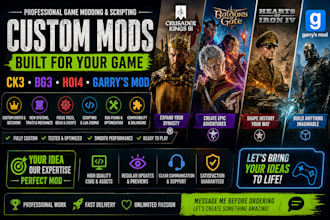 custom ck3, bg3, hoi4 and garry mods, game modding,and lua scripting expert