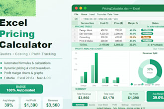 create excel pricing calculator, quote, product cost calculator spreadsheet