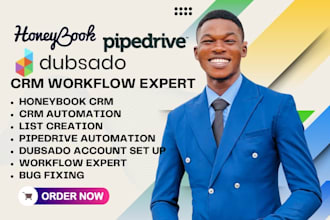 setup honeybook dubsado and pipedrive crm automation workflows and crm system