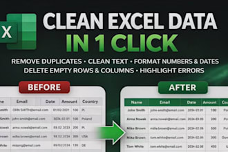 do excel data cleaning, formatting, merging, sorting and deduplication,